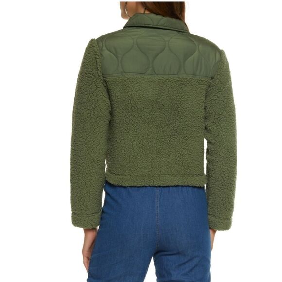 Green Cropped Sherpa Jacket Size XL NWT - Picture 2 of 4